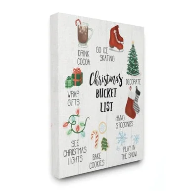 White and Red Christmas Bucket List Seasonal Items Rectangular Canvas Wall Art 30″ x 24″