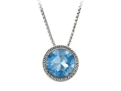Wind and Fire March 8mm Crystal Birthstone Greek Key Necklace 18 Inches in Sterling Silver WF3603ST