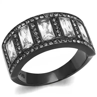 Women’s Black Ion Plated Stainless Steel Ring with CZ Stones – Size 10