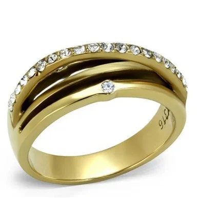 Women’s Gold IP Stainless Steel Ring with Clear Crystals – Size 7