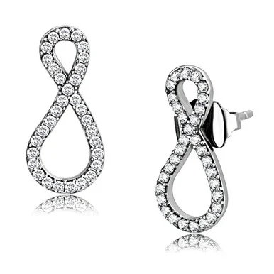 Women’s High Polished Stainless Steel Earrings with CZ Stones (Pack of 2)