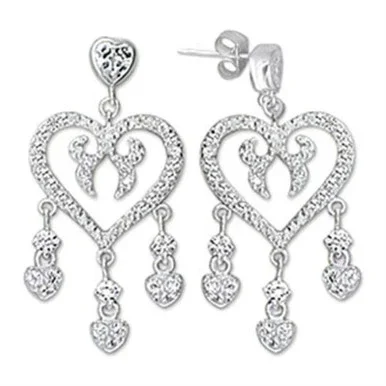 Women’s High Polished Sterling Silver Heart Shaped Earrings with AAA Grade CZ