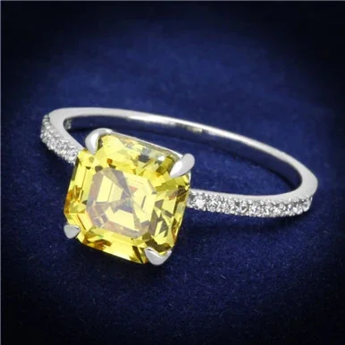 Women’s Rhodium Finish Sterling Silver Engagement Ring with Topaz CZ Stones – Size 5