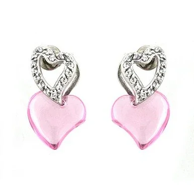 Women’s Rhodium Plated Sterling Silver Drop Earrings with Rose Cubic Zirconia