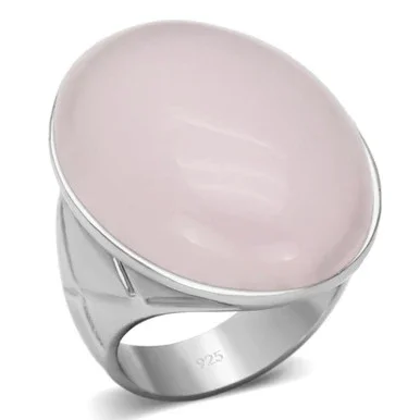 Women’s Rhodium Plated Sterling Silver Ring with Precious Pink Crystal – Size 8