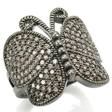 Women’s Ruthenium Plated Brass Pave Ring with AAA Grade Cubic Zirconia Champagne – Size 8