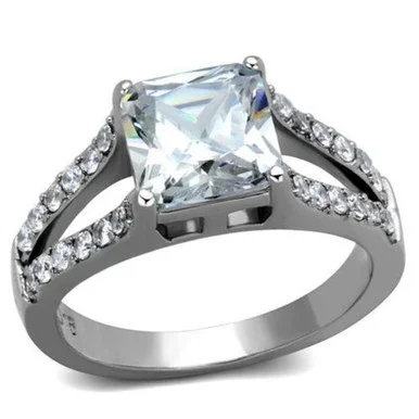 Women’s Stainless Steel Engagement Ring with Square Cubic Zirconia – Size 5 (Pack of 2)