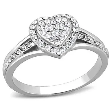 Women’s Stainless Steel Heart Shaped Ring with Crystals – Size 7 (Pack of 2)