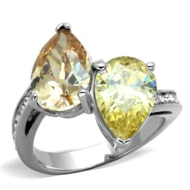 Women’s Stainless Steel Ring with Multicolor Cubic Zirconia – Size 6