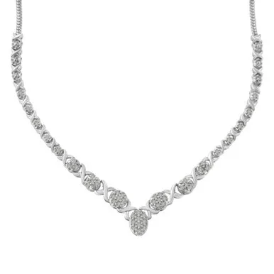 Women’s Sterling Silver Diamond Cluster Statement Necklace