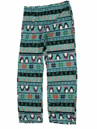 Womens Blue Fleece Penguin & Candycane Christmas Pajama Bottoms Sleep Pants – CM102819 SLPCHIC BLU PENG XXL