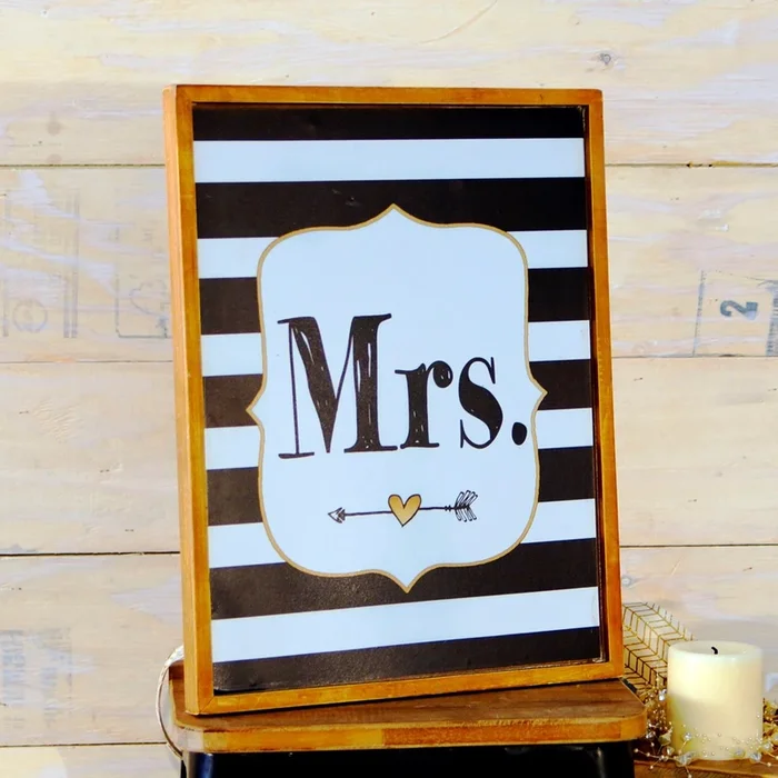Wood sign “MRS.” with distressed finish
