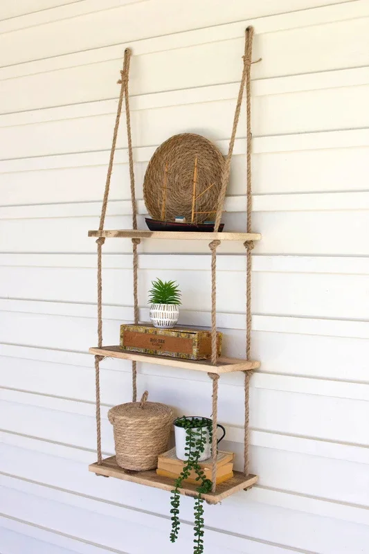 Wooden crisscross wall shelf