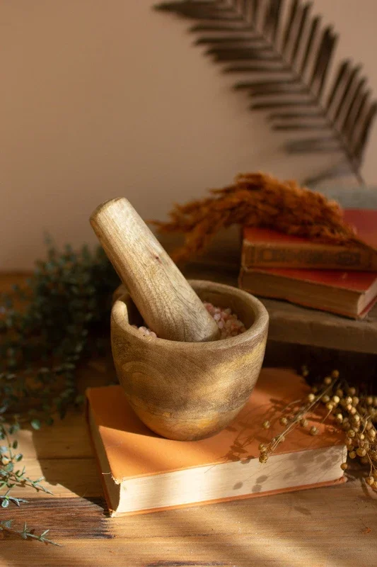 Wooden mortar and pestle