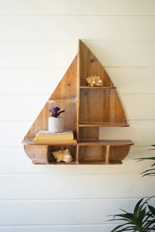 Wooden sailboat wall shelf