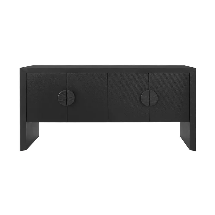 Worlds Away – Colt Four Door Buffet In Black Painted Grasscloth With Black Oak Handles – COLT BLK