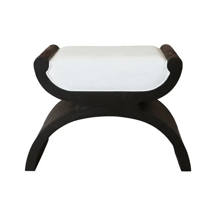 Worlds Away – Curved Base Stool With White Linen Cushion In Espresso Oak – JANNA ES