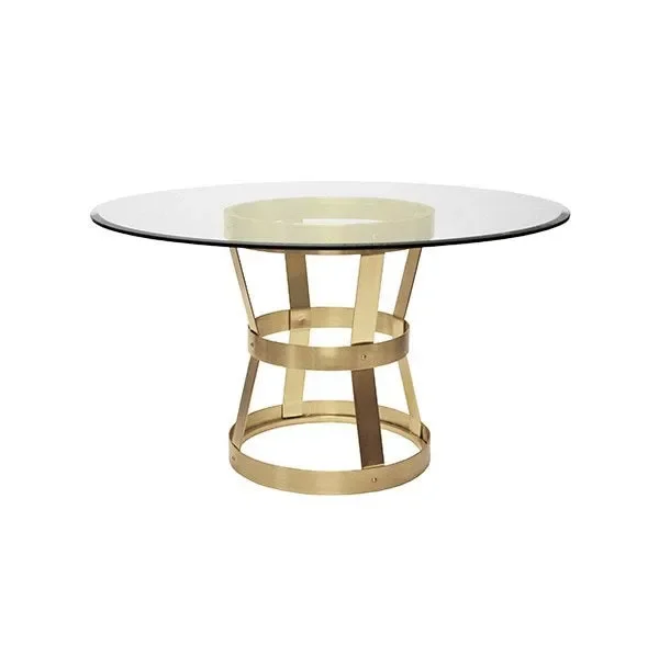 Worlds Away – Dining Table Base In Antique Brass With 54″ Diameter Glass Top – CANNON ABR54