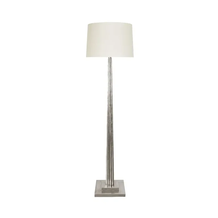Worlds Away – Fluted Wood Floor Lamp In Silver Leaf With Cream Silk Shade – CAPONE S