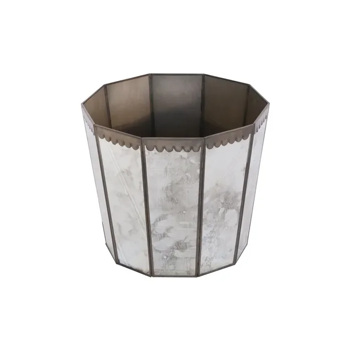 Worlds Away – Hexagonal Antiqued Mirror Wastebasket with Scallops – WB252