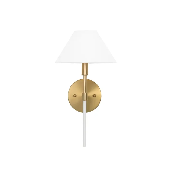 Worlds Away – One Light Sconce With White Linen Coolie Shade In Brushed Brass And White Lacquer – ALFIE WH