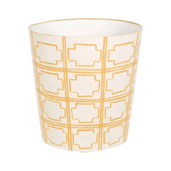 Worlds Away – Oval Wastebasket Yellow and Cream – WBSQUAREDY