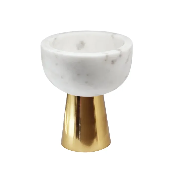 Worlds Away – Small White Marble Bowl With Brass Base – REVE SM