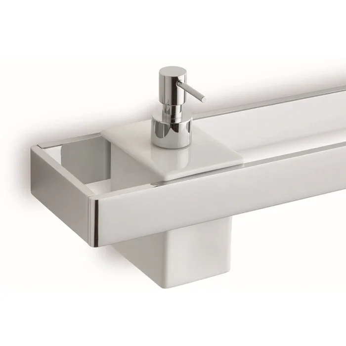 WS Bath Collections Icselle 37″ Wall Mounted Towel Bar – Includes Ceramic Soap Dispenser