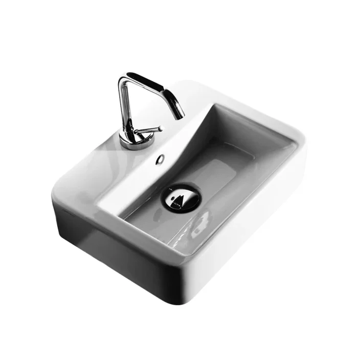 WS Bath Collections Quadro 15-11/16″ Ceramic Wall Mounted / Vessel Bathroom Sink With 1 Hole Drilled and Overflow
