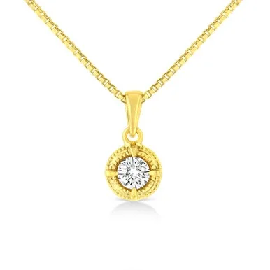Yellow Gold Plated Women’s Sterling Silver Diamond Milgrain Edged Pendant Necklace