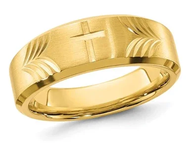 Yellow Plated Stainless Steel Cross Brushed Tapered Band Ring (8mm) – 88QGG00687-13
