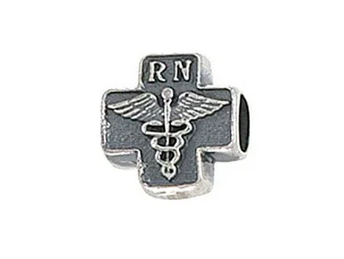 Zable Sterling Silver Cross with Caduceus and RN Bead / Charm BZ1716T