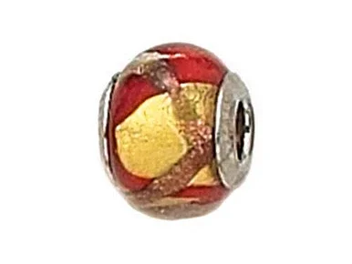 Zable Sterling Silver Gold with Red/Copper Murano Glass Bead / Charm BZ1549T