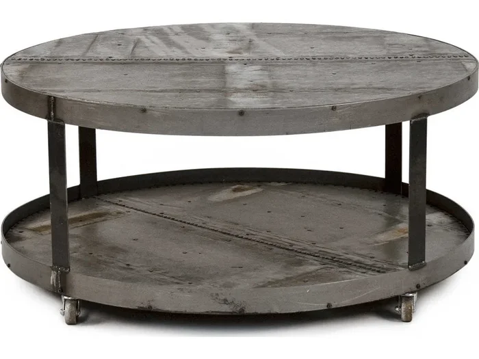 Zentique – Bennett Rustic Galvanized Tin 40” Wide Round Coffee Table – 1006