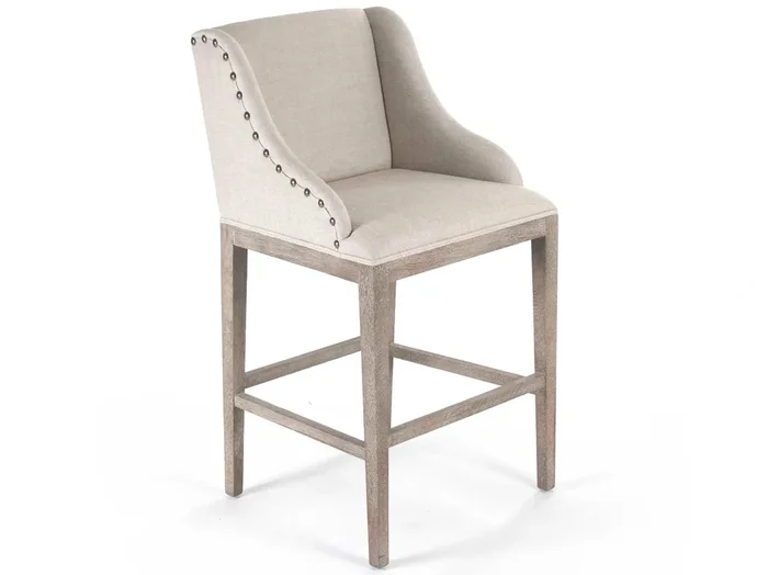 Zentique – Connor Natural Linen Arm Bar Height Stool – ZEN102 Barstool
