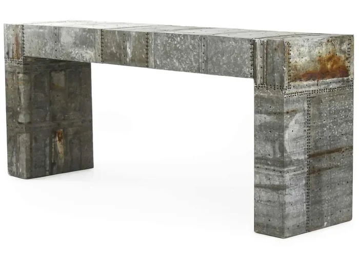 Zentique – Kari Rustic Galvanized Tin 73” Wide Rectangular Console Table – 1022