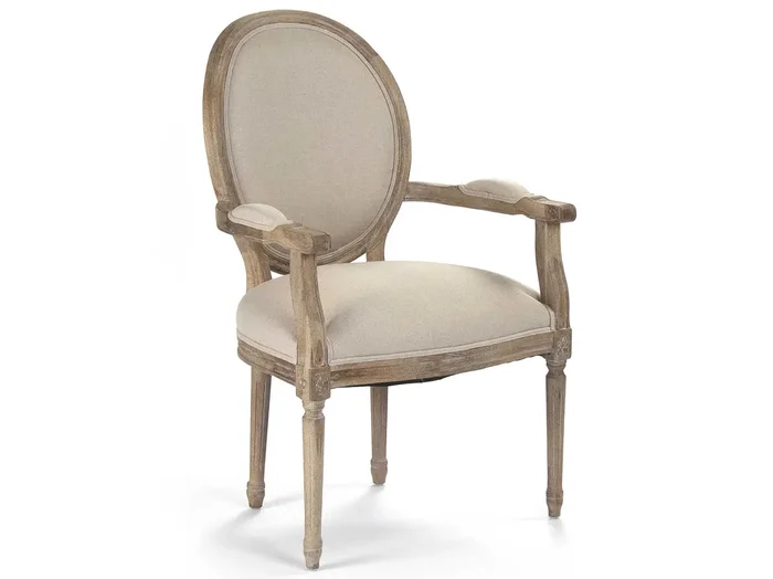 Zentique – Medallion Natural Linen / Limed Grey Arm Dining Chair – B009 E272 A003