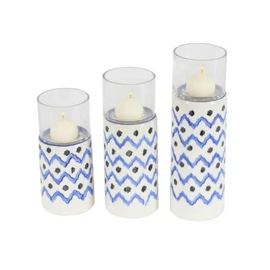 Zimlay Contemporary Zigzag-Patterned Ceramic Set Of 3 Candle Holders 67111
