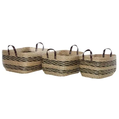 Zimlay Rectangular Seagrass Set Of 3 Storage Baskets With Handles 84438