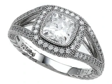 Zoe R Sterling Silver Micro Pave Hand Set Cubic Zirconia CZ Halo Cushion-Cut Engagement Ring BM10484 – BM10484T7