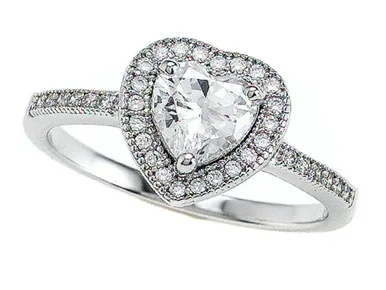 Zoe R Sterling Silver Micro Pave Hand Set Cubic Zirconia CZ Heart Shape Center Engagement Ring BM10374 – BM10374T7