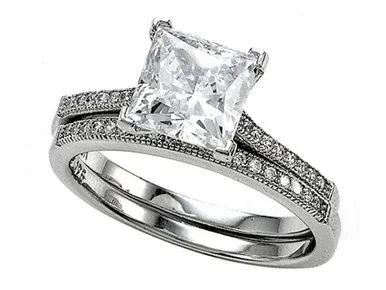 Zoe R Sterling Silver Micro Pave Hand Set Cubic Zirconia CZ Princess Cut Center Wedding Set BM10381 – BM10381T9